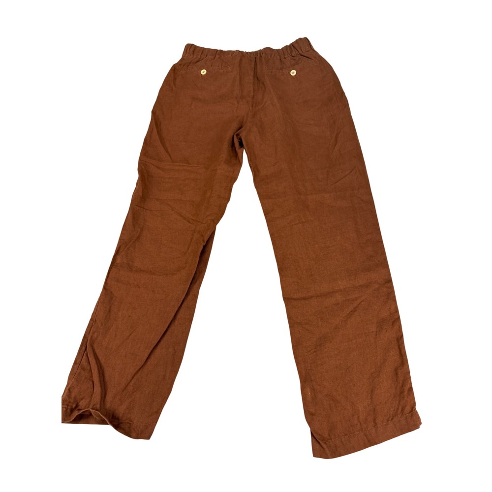 Quince Brown 100% Linen Drawstring Elastic Waist Straight Leg Pants Womens Small - Picture 2 of 13